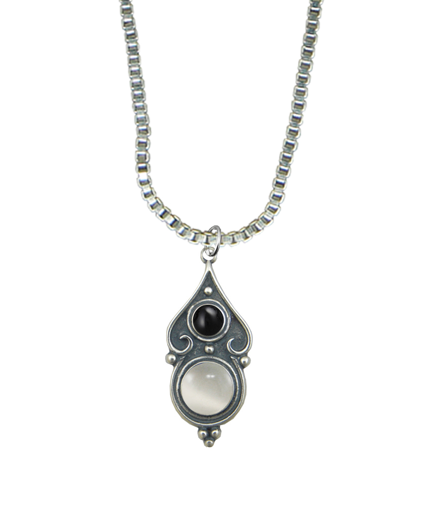 Sterling Silver Romantic Necklace White Moonstone And Black Onyx